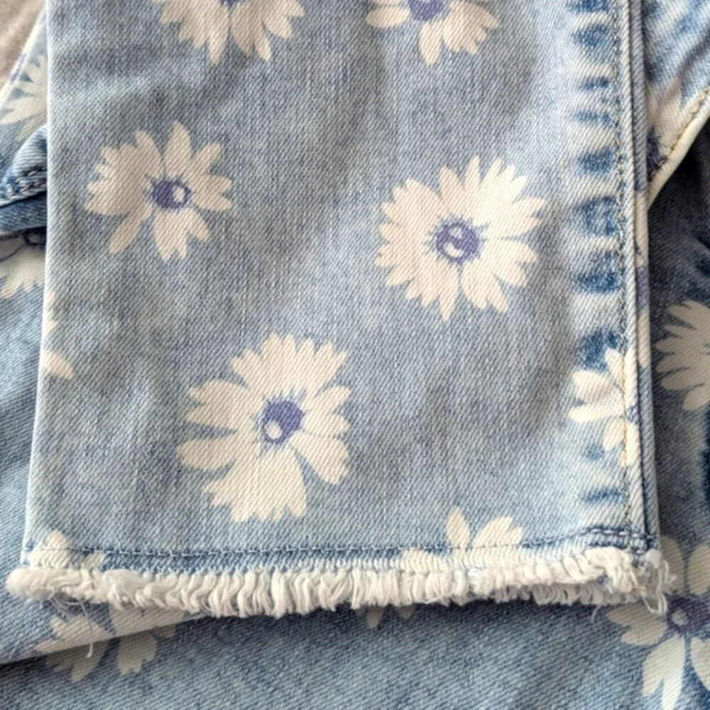 GAP Kids (Size 8) Super Skinny Floral Ankle Jeans Adjustable Waist Frayed Edges